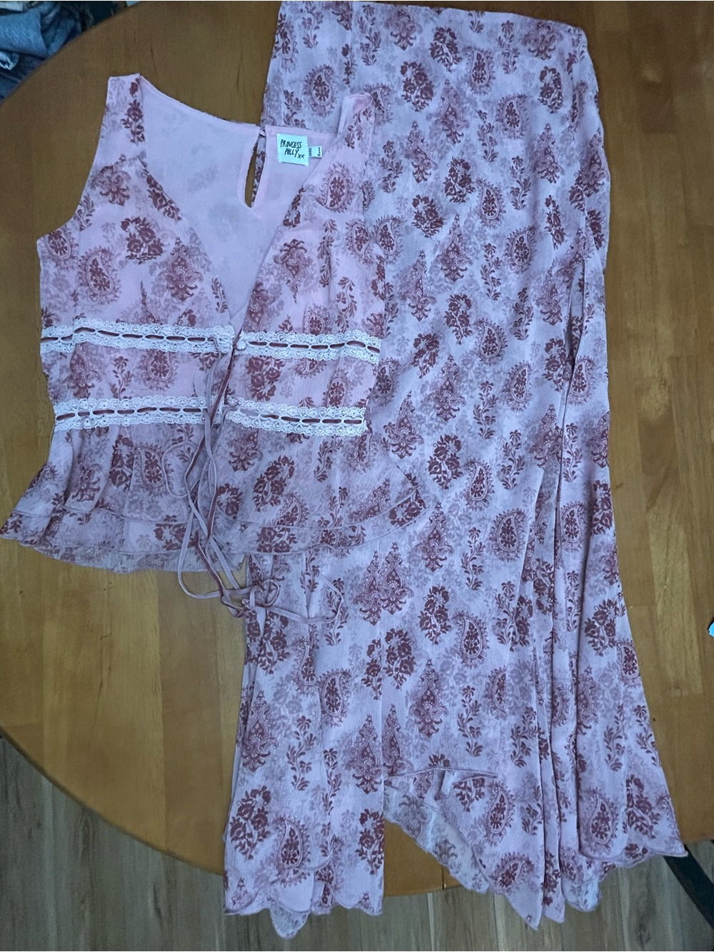 Princess Polly Dusty Pink Paisley Lace-Trim Two-Piece Set